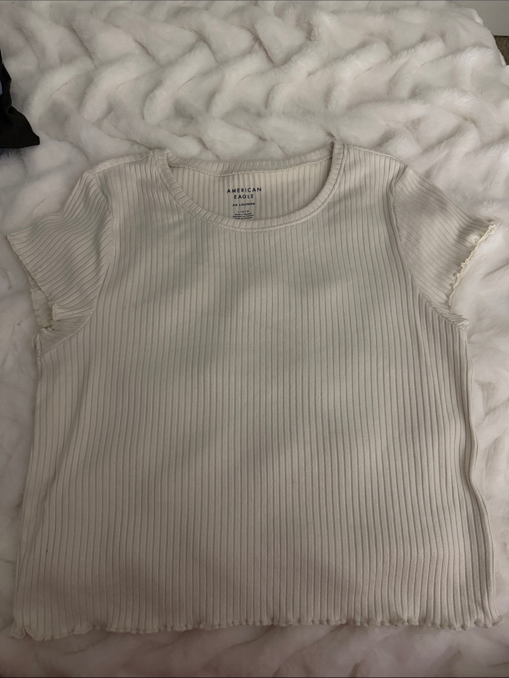 American Eagle Outfitters Ribbed Short Sleeve Tee - Off-White